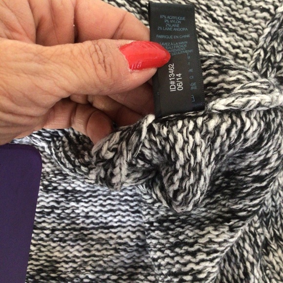 EXPRESS BLACK WHITE MOHAIR WOOL HOODIE PONCHO LARGE - Picture 11 of 12